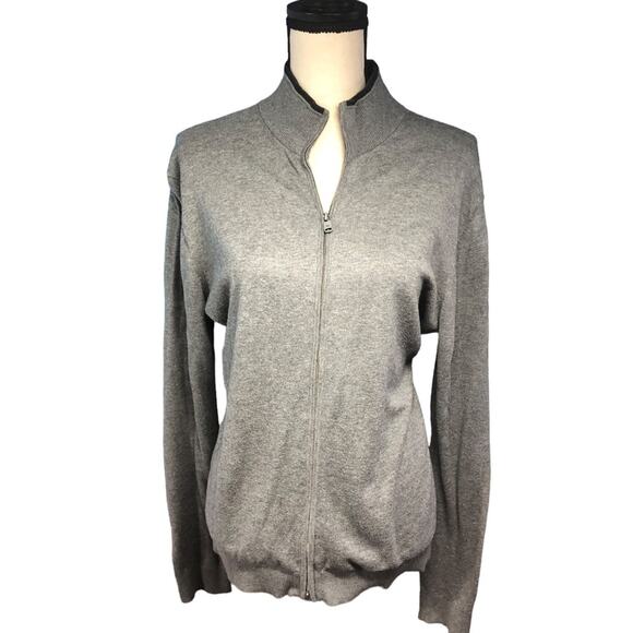 Mango cotton/cashmere lite gray zippered cardigan Medium - Picture 1 of 7